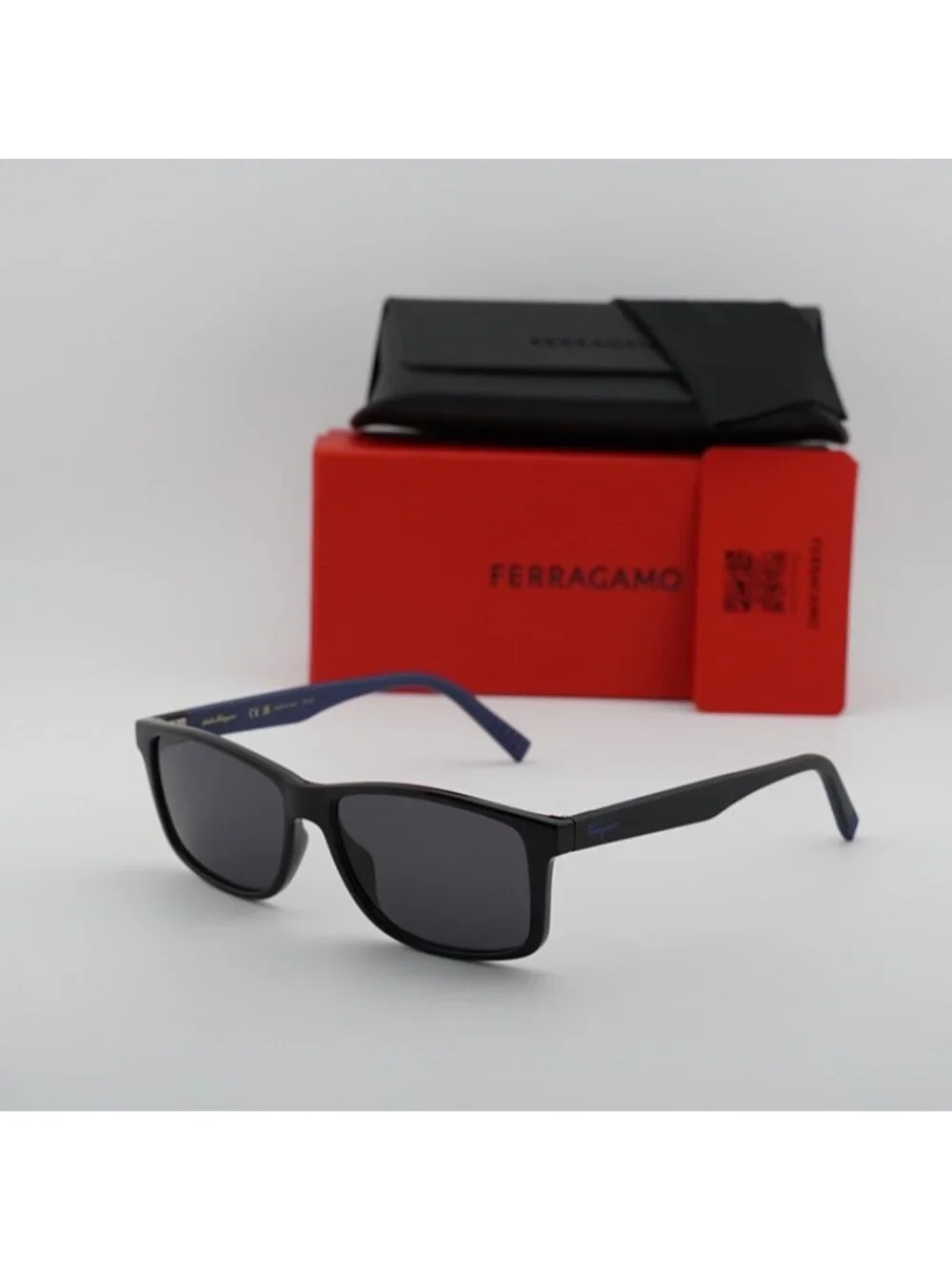 Salvatore Ferragamo SF938S 962 Sunglasses Black Rectangle Frame, Grey Lenses